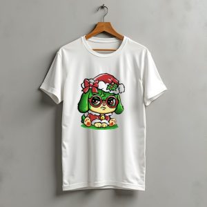 Grumpy Dog In Santa Hat With Holly And Bow For Christmas Holiday T-Shirt