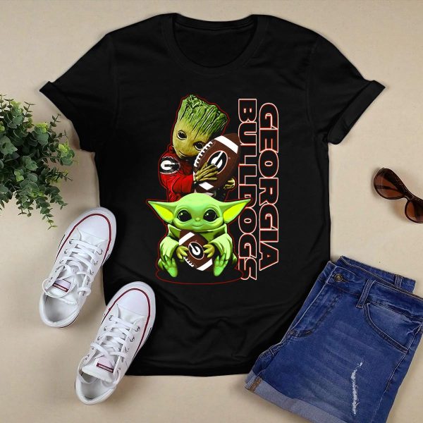 Grzd Georgia Bulldogs Star Wars and Groot Football Crossover T Shirt 1