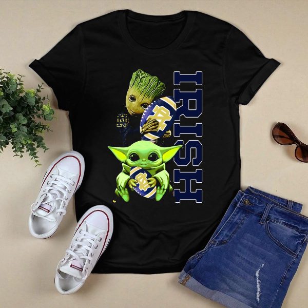 Grzd Notre Dame Fighting Irish Groot and Baby Yoda IRISH T Shirt Black 1
