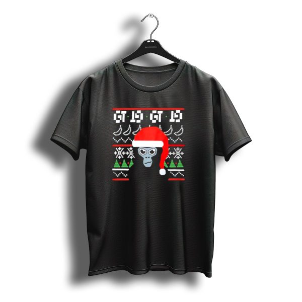 Gt Is Gt Is Festive Monke Claus Santa Hat Christmas Trees Snowflakes T Shirt t shirt 1