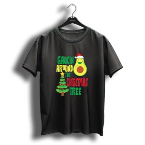Guacin Around The Christmas Tree Avocado Santa Hat Holiday Fun T Shirt