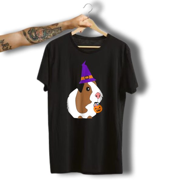 Guinea Pig Halloween Witch With Purple Hat And Pumpkin T Shirt t shirt 1