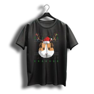 Guinea Pig Santa Claus Hat Reindeer Antlers Christmas Trees And Snowflakes T-Shirt