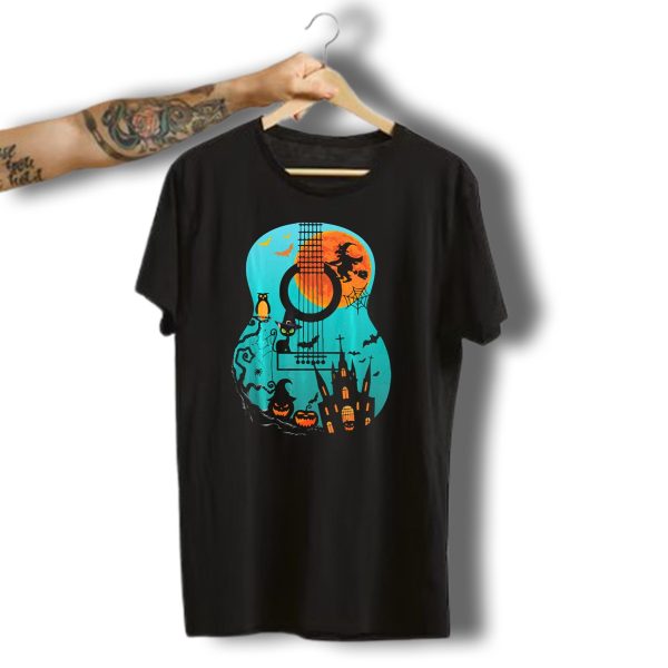 Guitar Lover Scary Halloween Pumpkin Music Witch Castle Cat Owl Bats Moon T Shirt t shirt 1 1