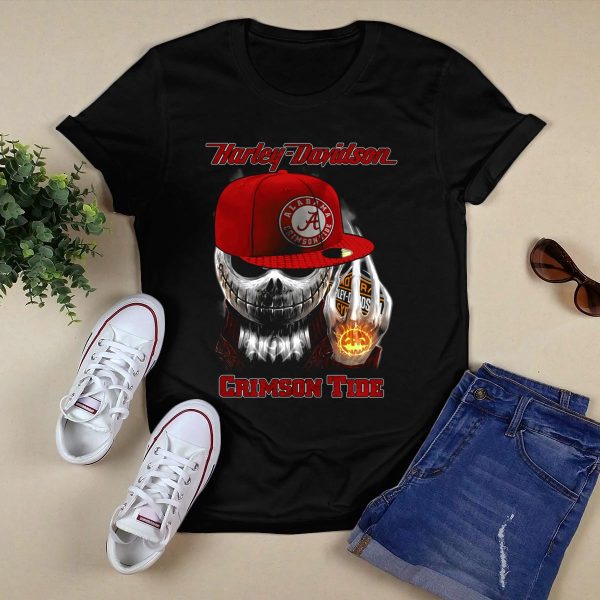 HD Alabama Crimson Tide Halloween Skull T Shirt Style 1 Black 1
