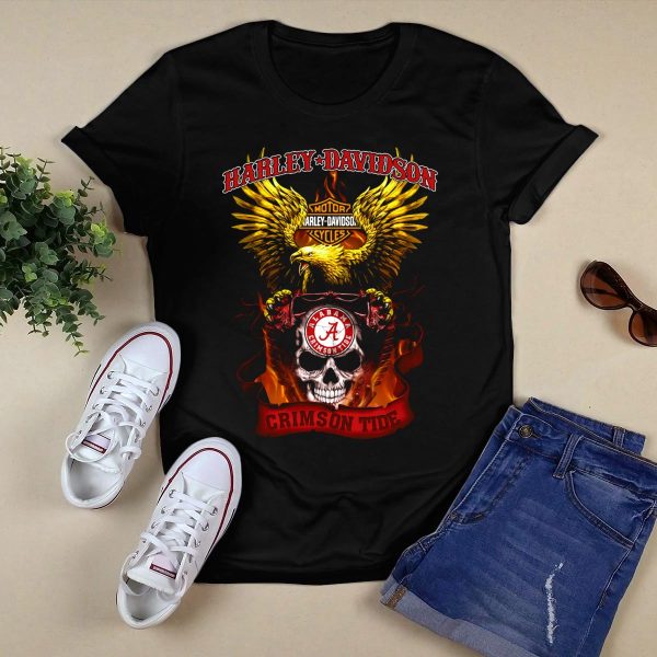 HD Alabama Crimson Tide Motorcycles Eagle Skull T Shirt Style 1 Black 1