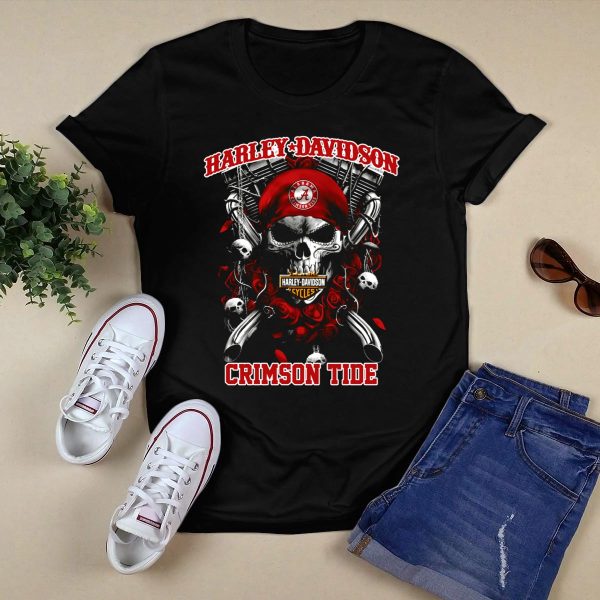 HD Alabama Crimson Tide Skull And Roses T Shirt Style 1 Black 1