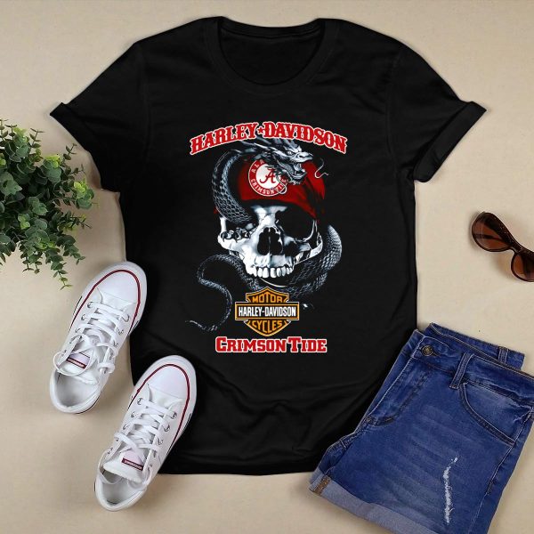 HD Alabama Crimson Tide Skull Snake Motor Cycles T Shirt Style 1 Black 1