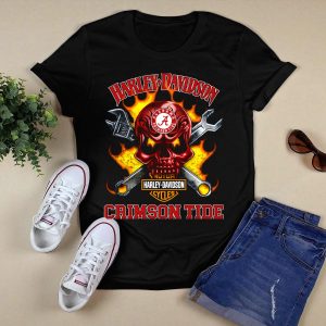 Hd Alabama Crimson Tide Skull With Wrenches And Flames T Shirt