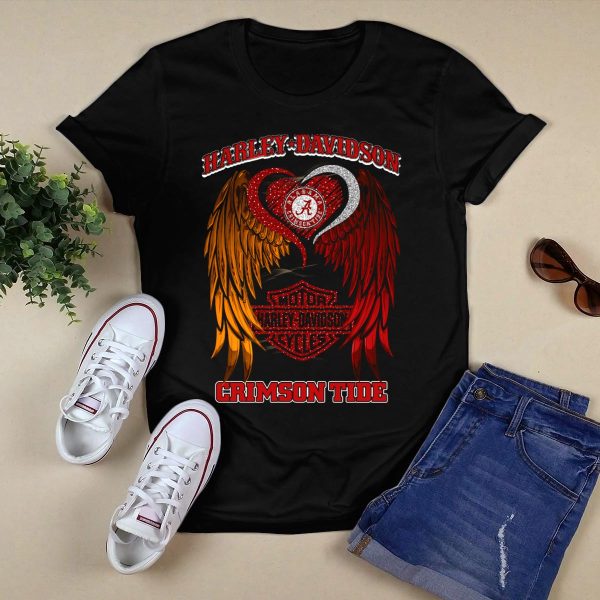 HD Alabama Crimson Tide Winged Heart Motor Cycles T Shirt Style 1 Black 1
