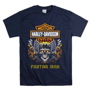 Hd Cycles Notre Dame Fighting Irish Skull With Wings And Engine Pistons T-Shirt