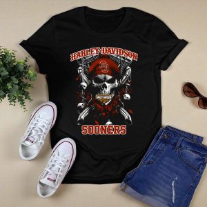 Hd Cycles Oklahoma Sooners Ou Skull Roses T-Shirt