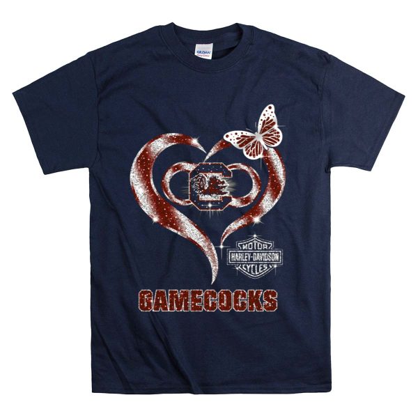 HD Gamecocks Heart Butterfly Logo South Carolina T Shirt 1 Navy