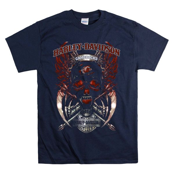 HD Gamecocks Motor Cycles Skull South Carolina T Shirt 1 Navy