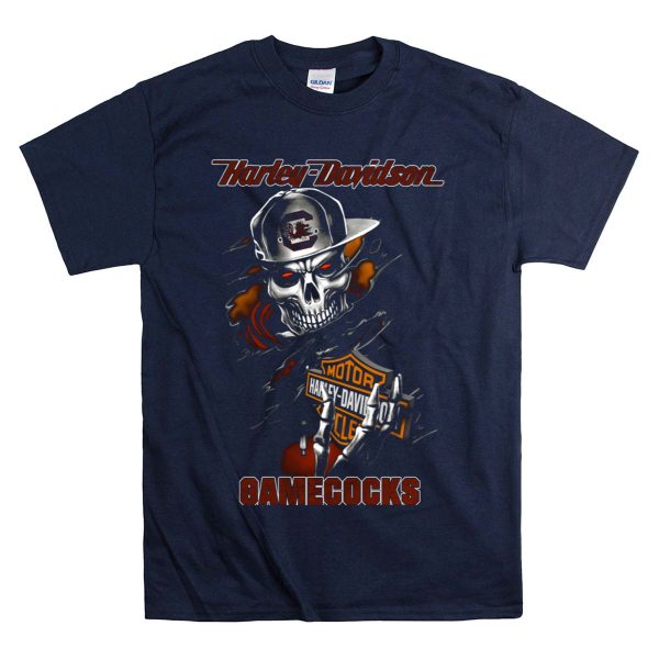HD Gamecocks Motorcycles Skull With Cap T Shirt 1 Navy