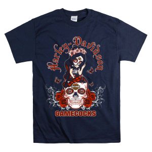 Hd Gamecocks Skull With Roses And Butterflies T-Shirt