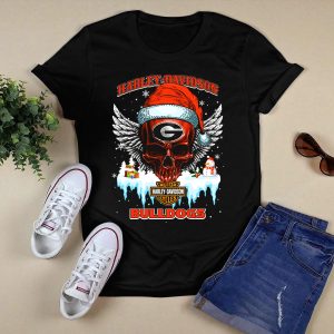 Hd Georgia Bulldogs Christmas Skull With Santa Hat T Shirt