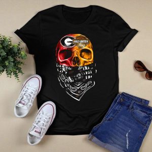 Hd Georgia Bulldogs Skull With Bandana T Shirt