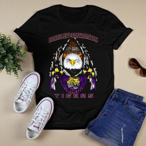 HD Lsu Tigers Bald Eagle Rip Claw Effect T Shirt Black 1