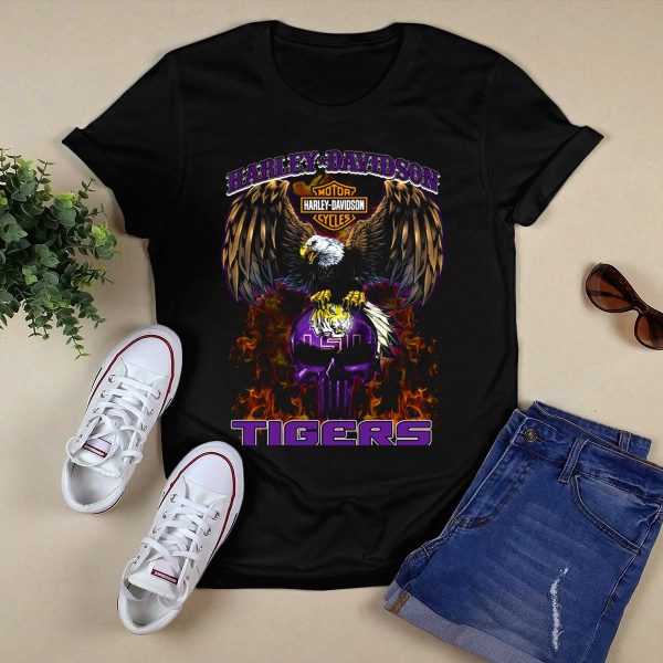 HD Lsu Tigers Eagle And Skull T Shirt Black 1