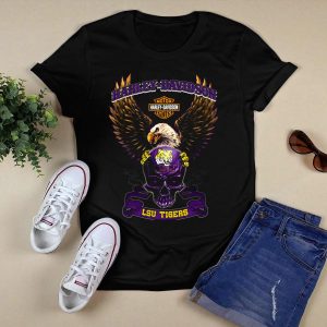 Hd Lsu Tigers Motor Cycles Eagle Skull T-Shirt