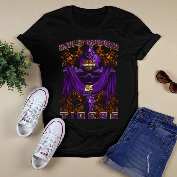HD Lsu Tigers Motorcycle Cycles Skull T Shirt Black 1