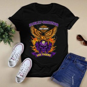 Hd Lsu Tigers Motorcycles Skull Flames 0304 Ncaa T-Shirt