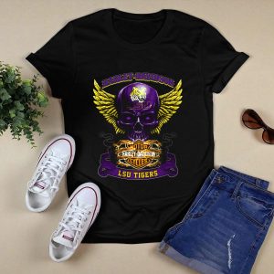 Hd Lsu Tigers Motorcycles Skull Wings T-Shirt