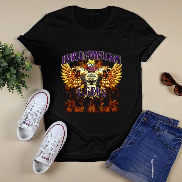 HD Lsu Tigers Winged Engine Flame T Shirt Black 1