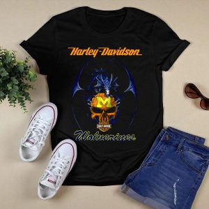 Hd Michigan Wolverines Dragon Skull Motor Cycles T-Shirt