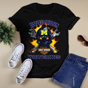 Hd Michigan Wolverines Skull Flames T-Shirt
