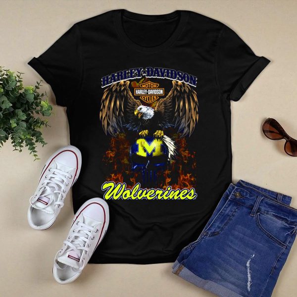 HD Motor Cycles Eagle Michigan Wolverines T Shirt Black 1