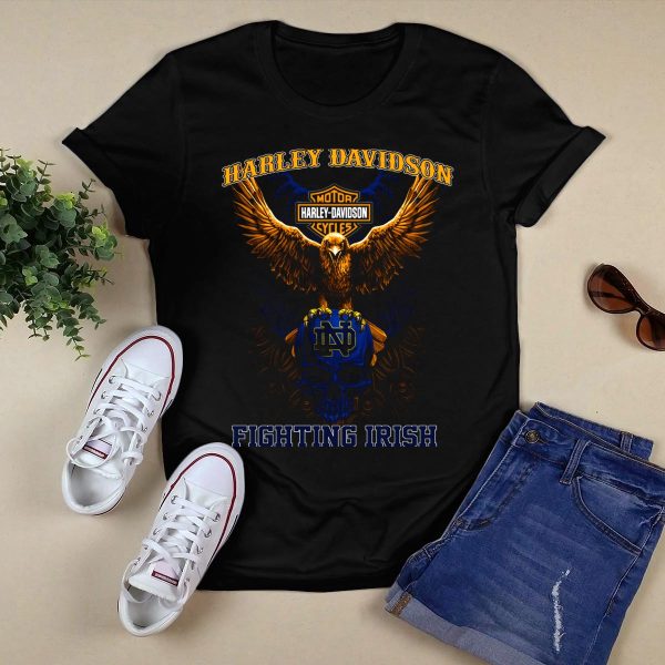 HD Motor Cycles Eagle Notre Dame Fighting Irish Skull T Shirt Black 1
