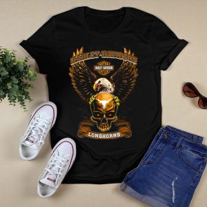 Hd Motor Cycles Eagle Skull Texas Longhorns T-Shirt