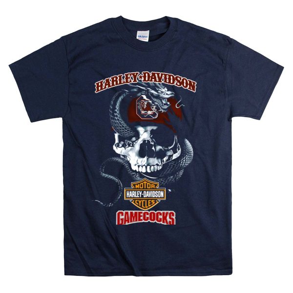 HD Motor Cycles Gamecocks Skull And Snake South Carolina T Shirt 1 Navy