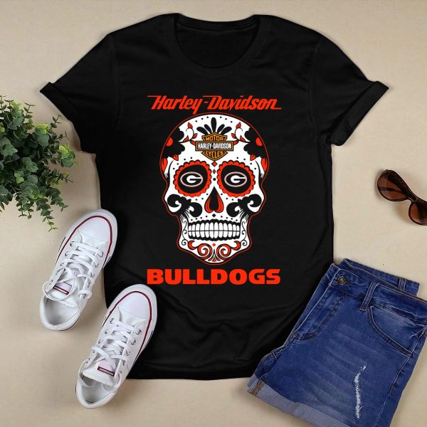 HD Motor Cycles Georgia Bulldogs Sugar Skull T Shirt 1