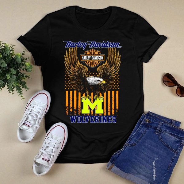 HD Motor Cycles Michigan Wolverines Eagle T Shirt Black 1