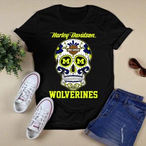Hd Motor Cycles Michigan Wolverines Skull T-Shirt