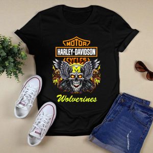 Hd Motor Cycles Michigan Wolverines Skull Wings T-Shirt
