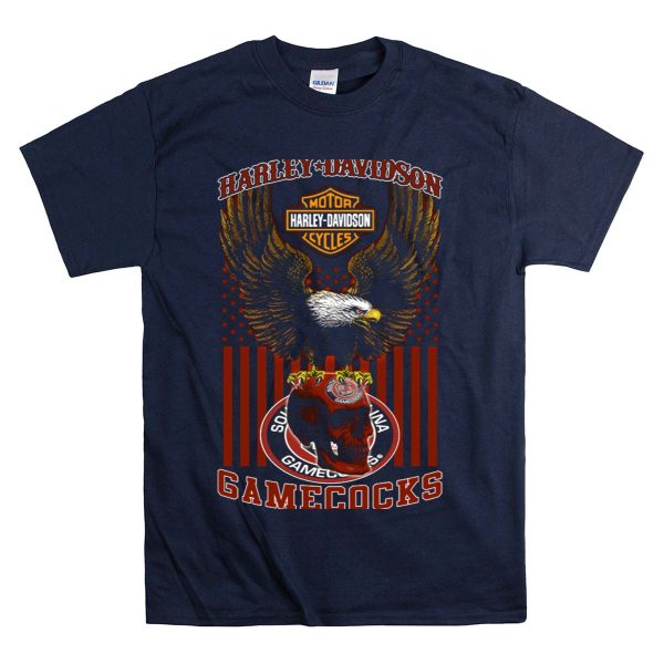 HD Motor Cycles South Carolina Gamecocks Eagle And Skull T Shirt 1 Navy