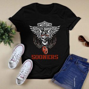 Hd Motor Oklahoma Sooners Skull Wings Goggles Chains T-Shirt