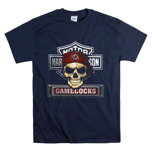 HD Motorcycle Biker South Carolina Gamecocks Skull Bandana T Shirt 1 Navy
