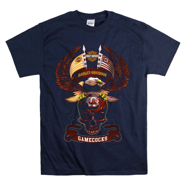 HD Motorcycles Gamecocks South Carolina Bald Eagle Skull T Shirt 1 Navy