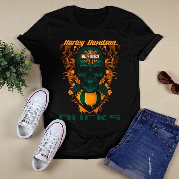 HD Motorcycles Oregon Ducks Skulls T Shirt 1