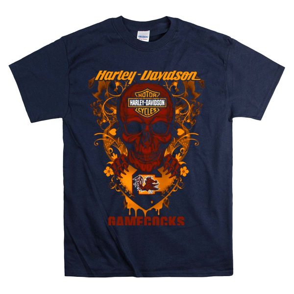 HD Motorcycles South Carolina Gamecocks Skull T Shirt 1 Navy