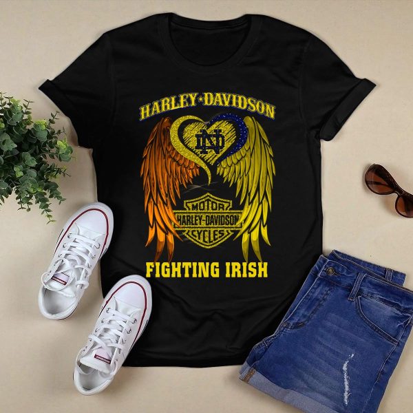 HD Notre Dame Fighting Irish Motor Cycles T Shirt Black 1