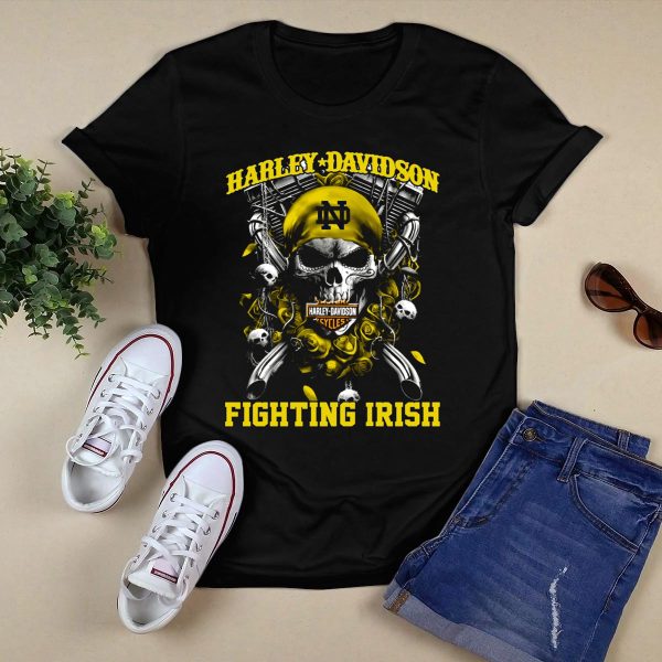 HD Notre Dame Fighting Irish Skull And Pistons T Shirt Black 1