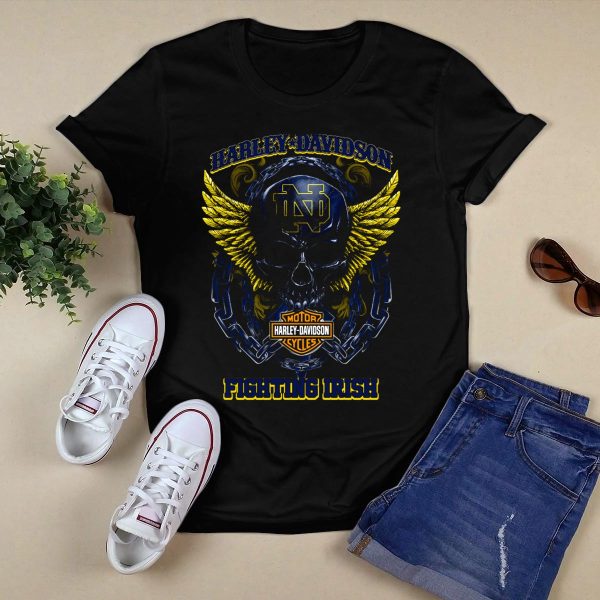HD Notre Dame Fighting Irish Skull Wings T Shirt Black 1