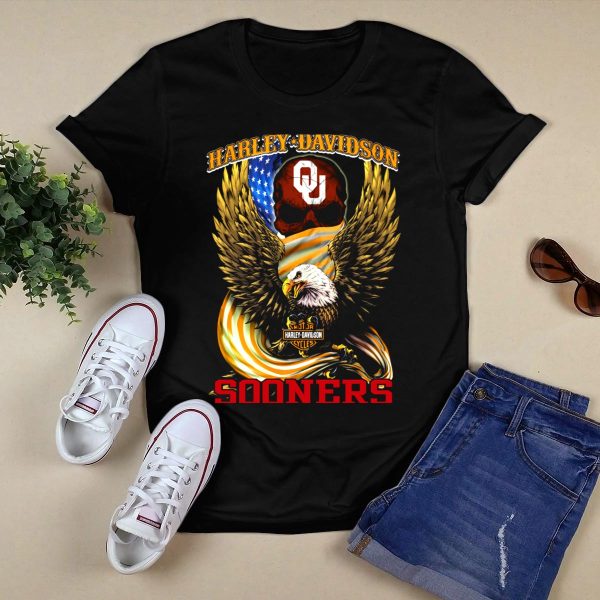 HD Oklahoma Sooners Ou American Flag Eagle T Shirt 1