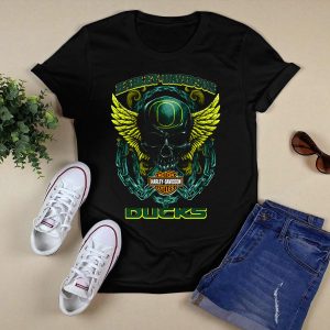 Hd Oregon Ducks Motorcycles Skull With Wings T-Shirt